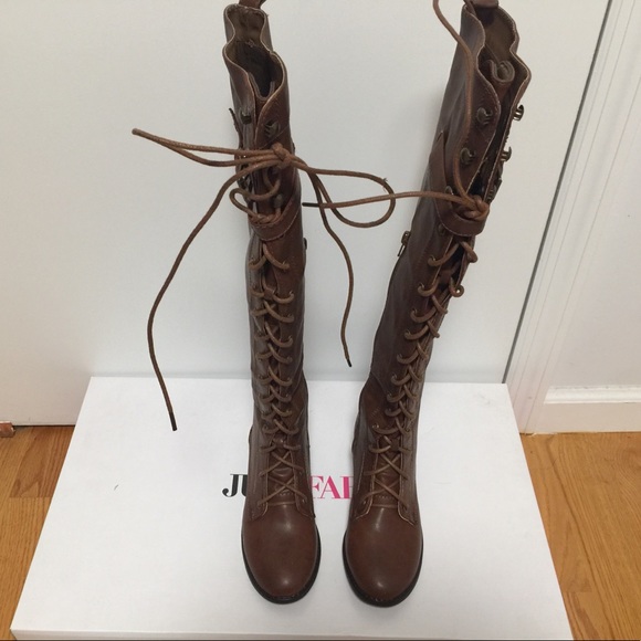 JustFab Knee High Combat Boots - Picture 3 of 6